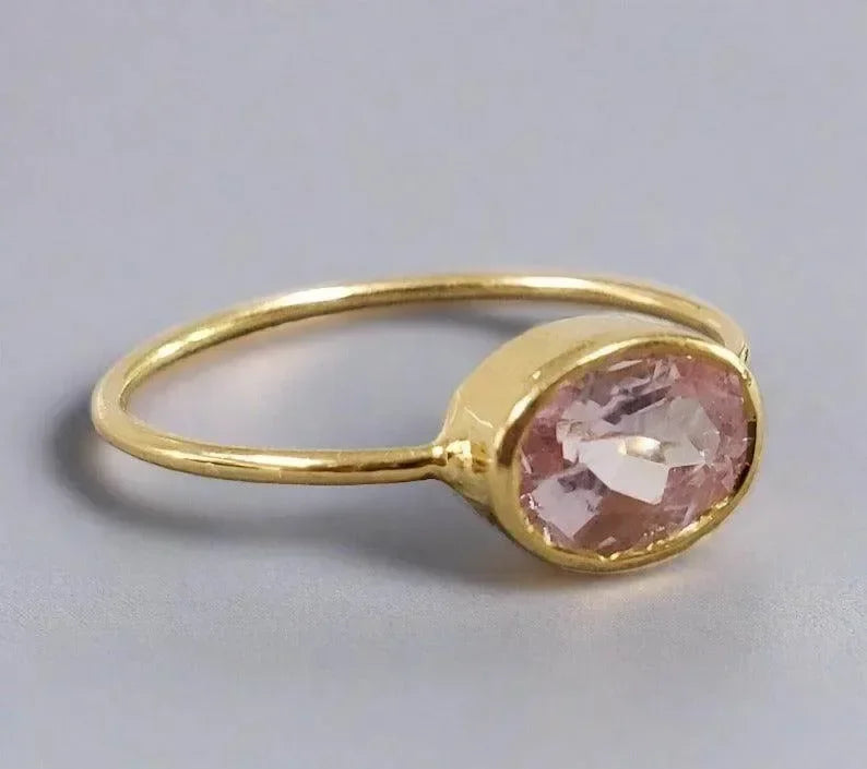 18k Gold Pink Morganite Ring Beautiful Gift for her - K Jewelry Accessories