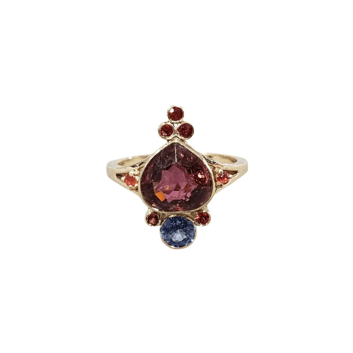 14k Gold Pink Tourmaline with Blue & Red Sapphire Ring - K Jewelry Accessories