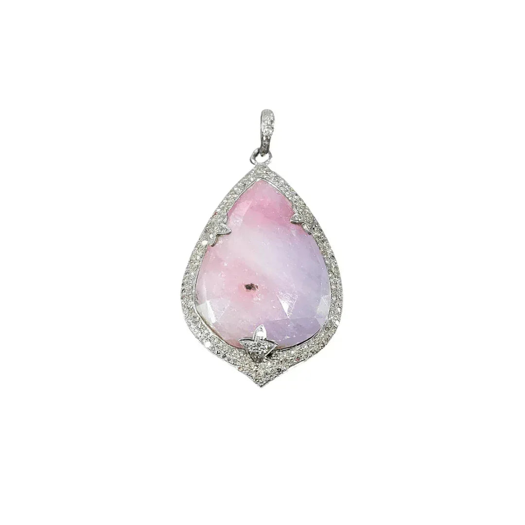 925 Silver Natural Pink Sapphire Victorian Pendant - K Jewelry Accessories