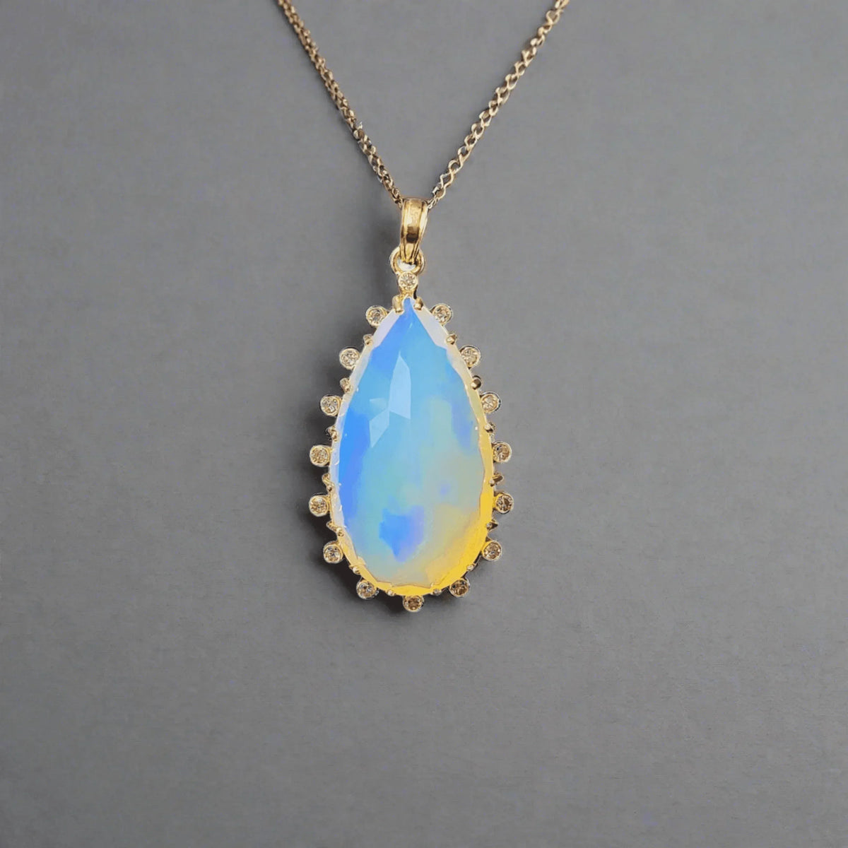 14k Gold Pear Opal & Diamond Pendant - K Jewelry Accessories