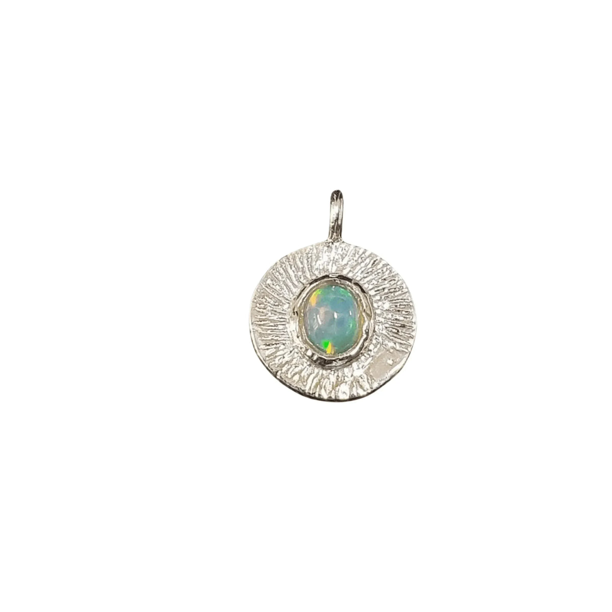 925 Silver Hammered Ethiopian Round Opal Charms - K Jewelry Accessories