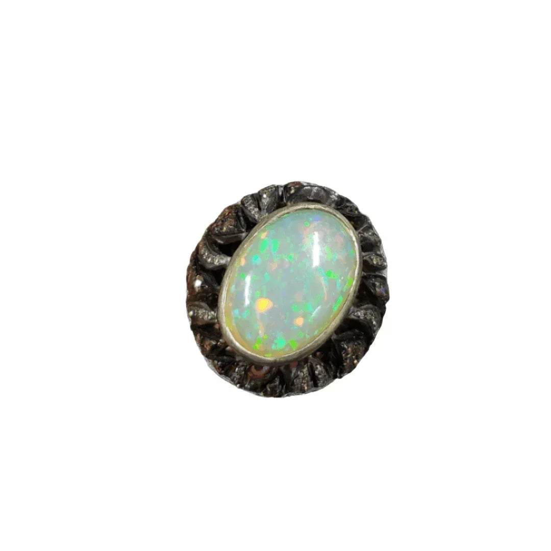 925 Silver Ethiopian Opal & Diamond Ring - K Jewelry Accessories