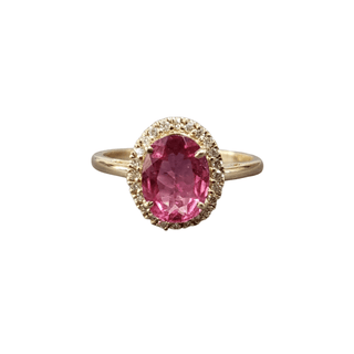 14k Gold Pink Tourmaline & Brilliant Cut Diamond Ring - K Jewelry Accessories