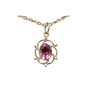 14k Gold Oval Pink Tourmaline Pendant - K Jewelry Accessories