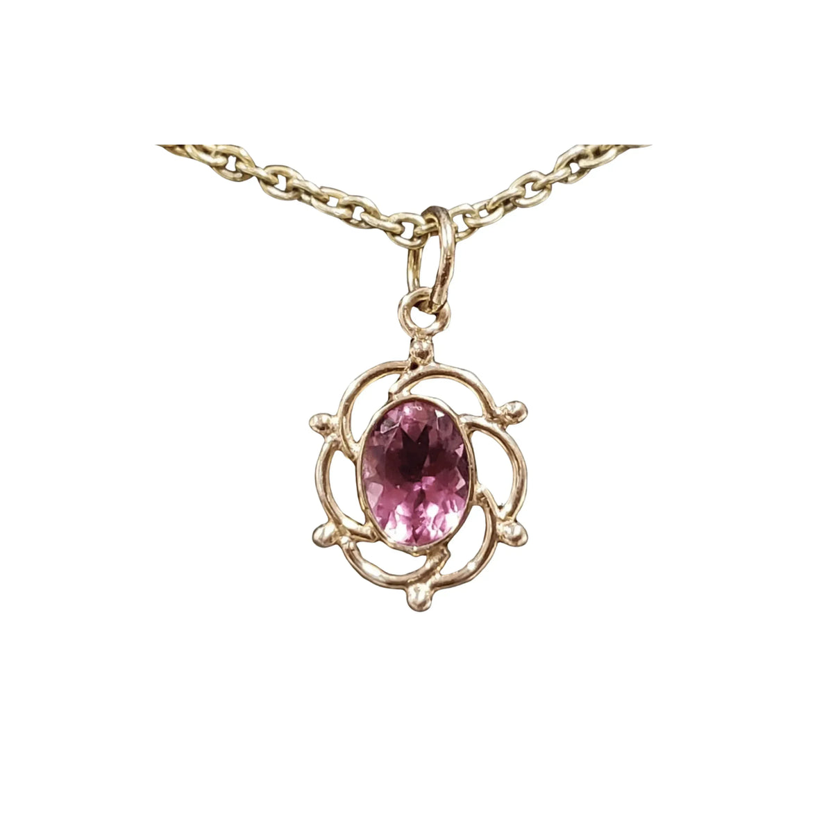 14k Gold Oval Pink Tourmaline Pendant In beautiful design - K Jewelry Accessories