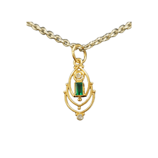 18k Gold Minimalist Emerald & Diamond Pendant - K Jewelry Accessories