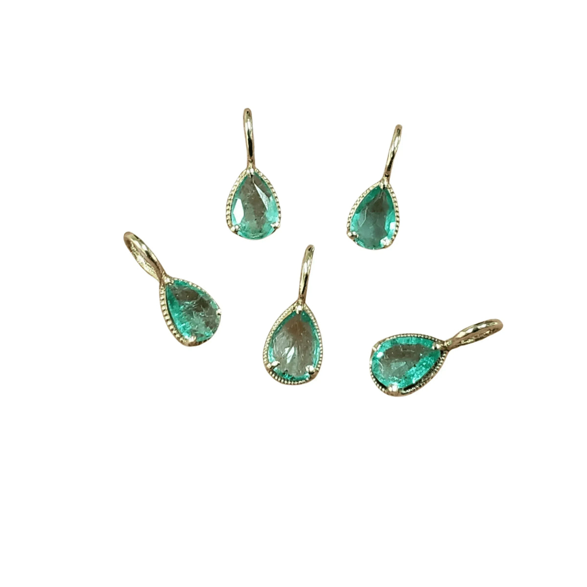 14k Gold Emerald Pendant Charm Pear shape - K Jewelry Accessories