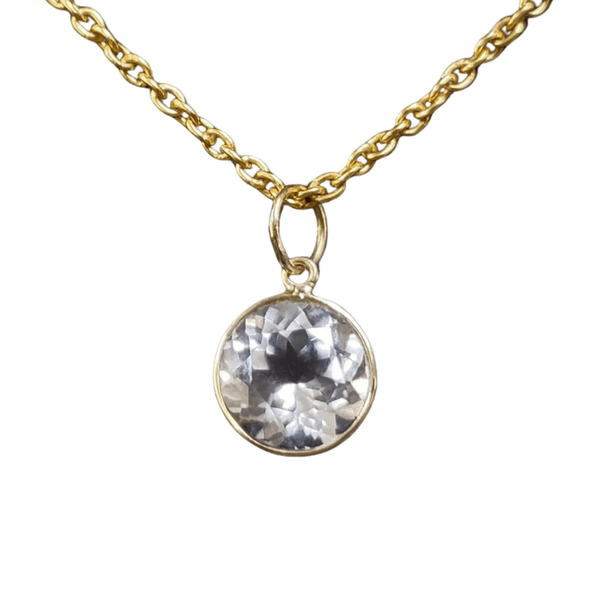 14k Gold White Topaz Pendant Round Pendant Charm - K Jewelry Accessories