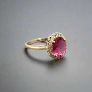 14k Gold Pink Tourmaline & Brilliant Cut Diamond Ring - K Jewelry Accessories