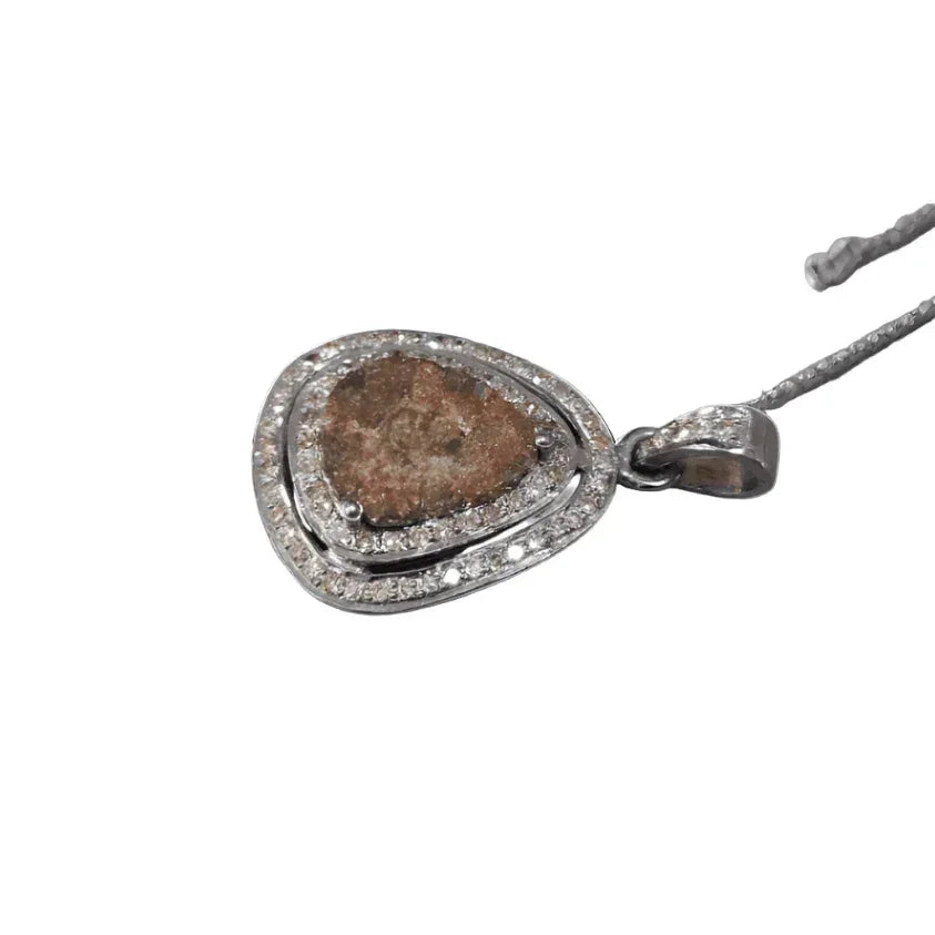 925 Silver Natural Rustic Diamond Slice Pendant - K Jewelry Accessories