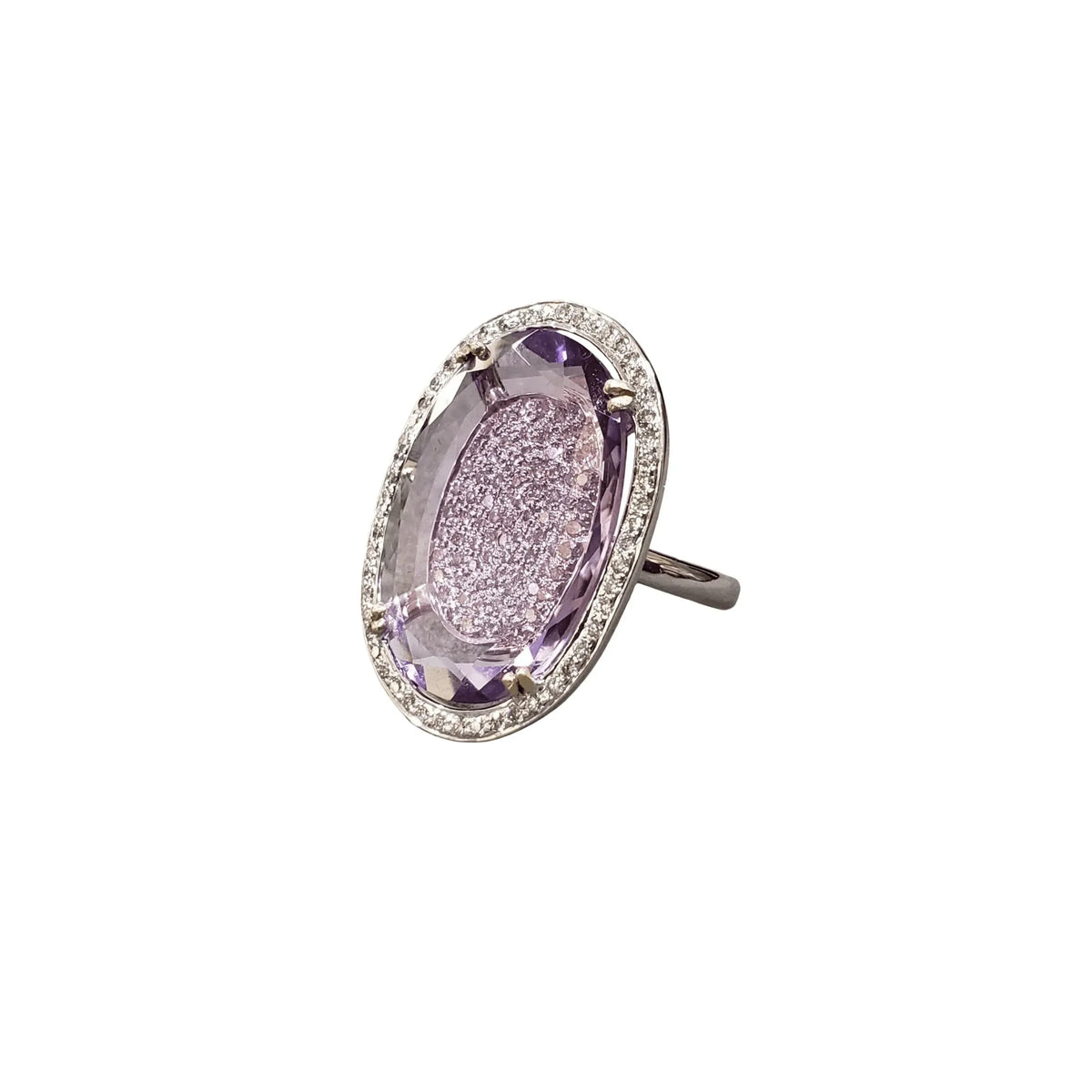 18k White Gold Amethyst Ring With Brilliant Cut Diamond jewelry - K Jewelry Accessories
