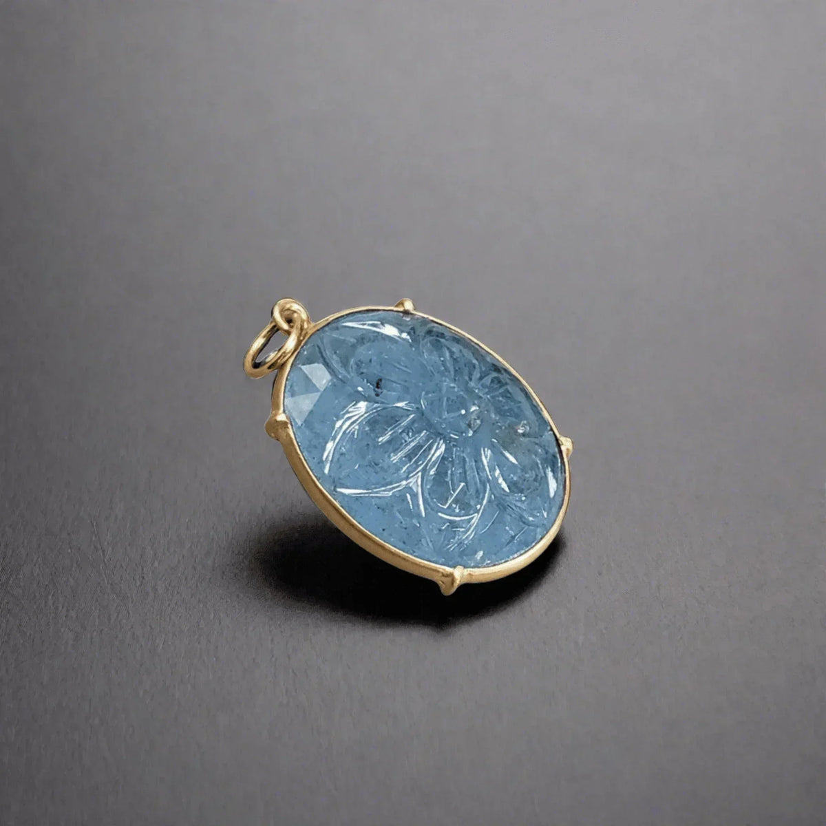 18k Gold Oval Shape Floral Carved Aquamarine - K Jewelry Accessories