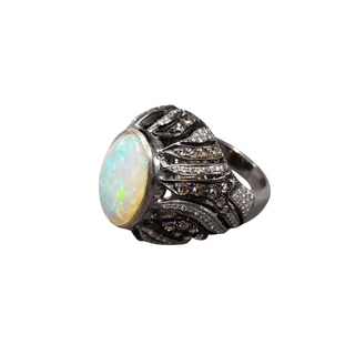 925 Silver Ethiopian Opal & Diamond Ring - K Jewelry Accessories