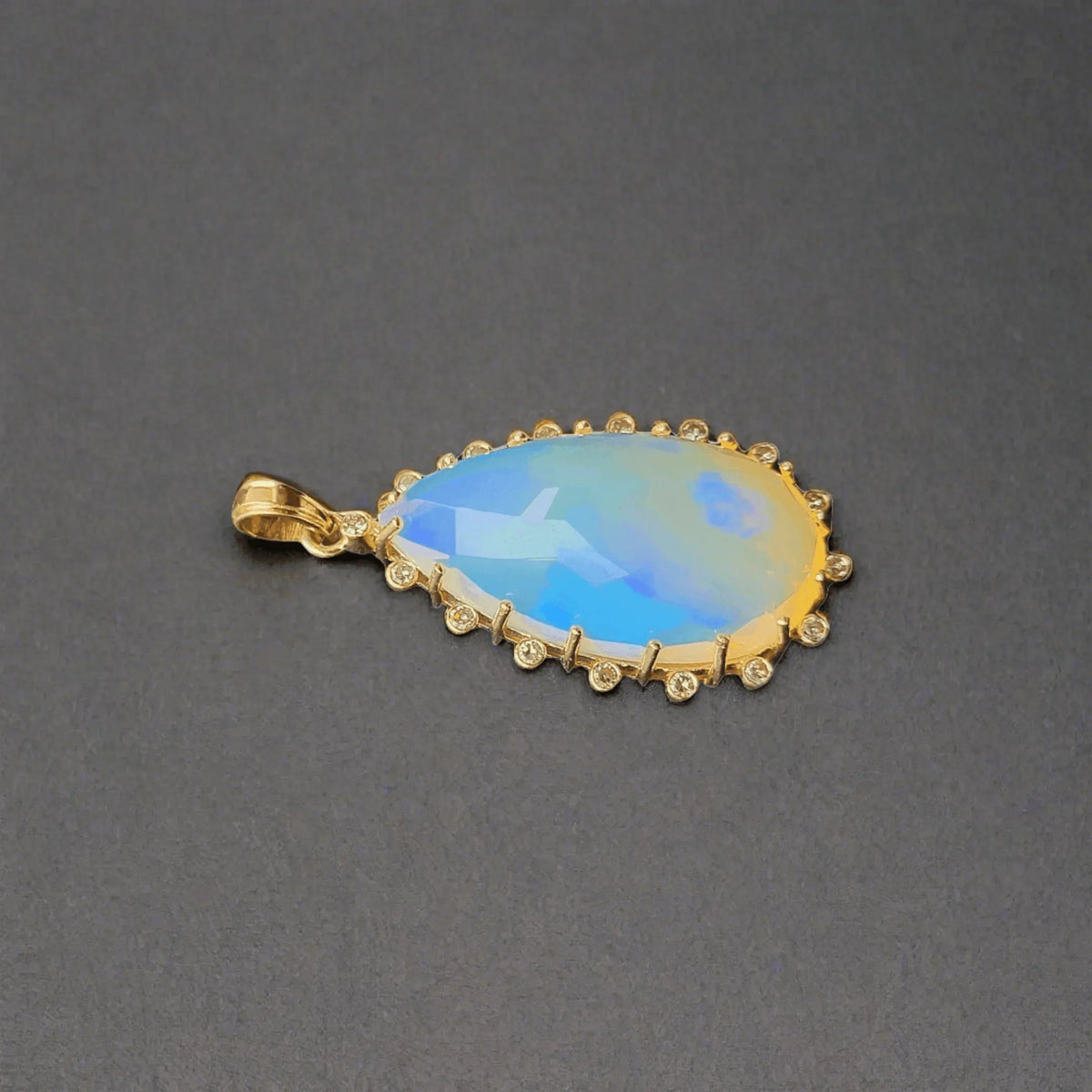14k Gold Pear Opal & Diamond Pendant - K Jewelry Accessories