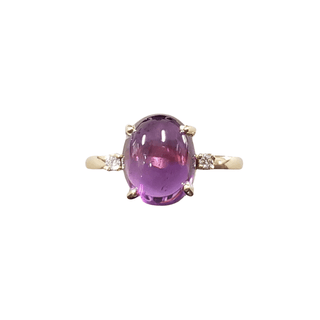 14k Gold Amethyst Cabochon & Diamond Ring - K Jewelry Accessories