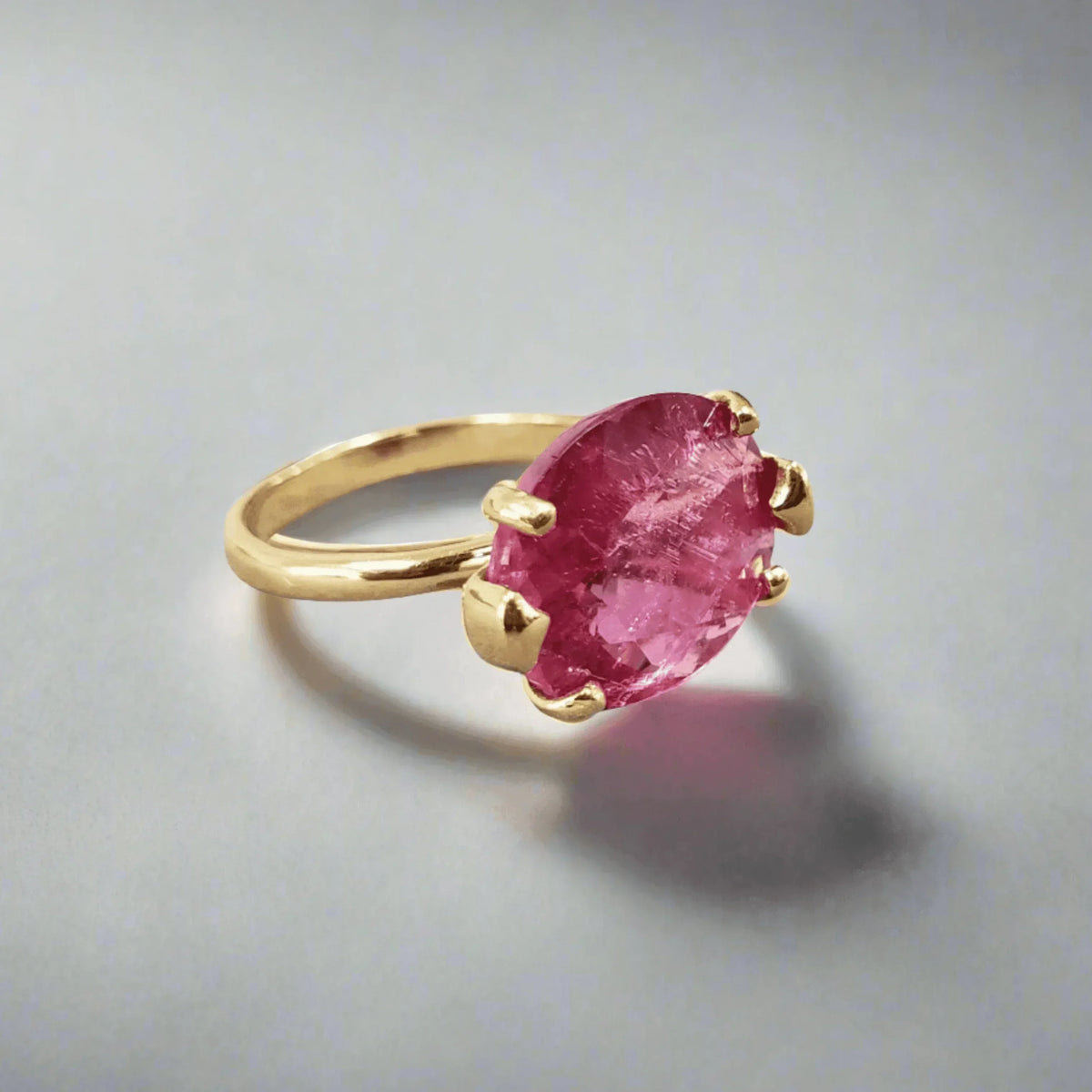 18k Solid Gold Pink Tourmaline Ring - K Jewelry Accessories