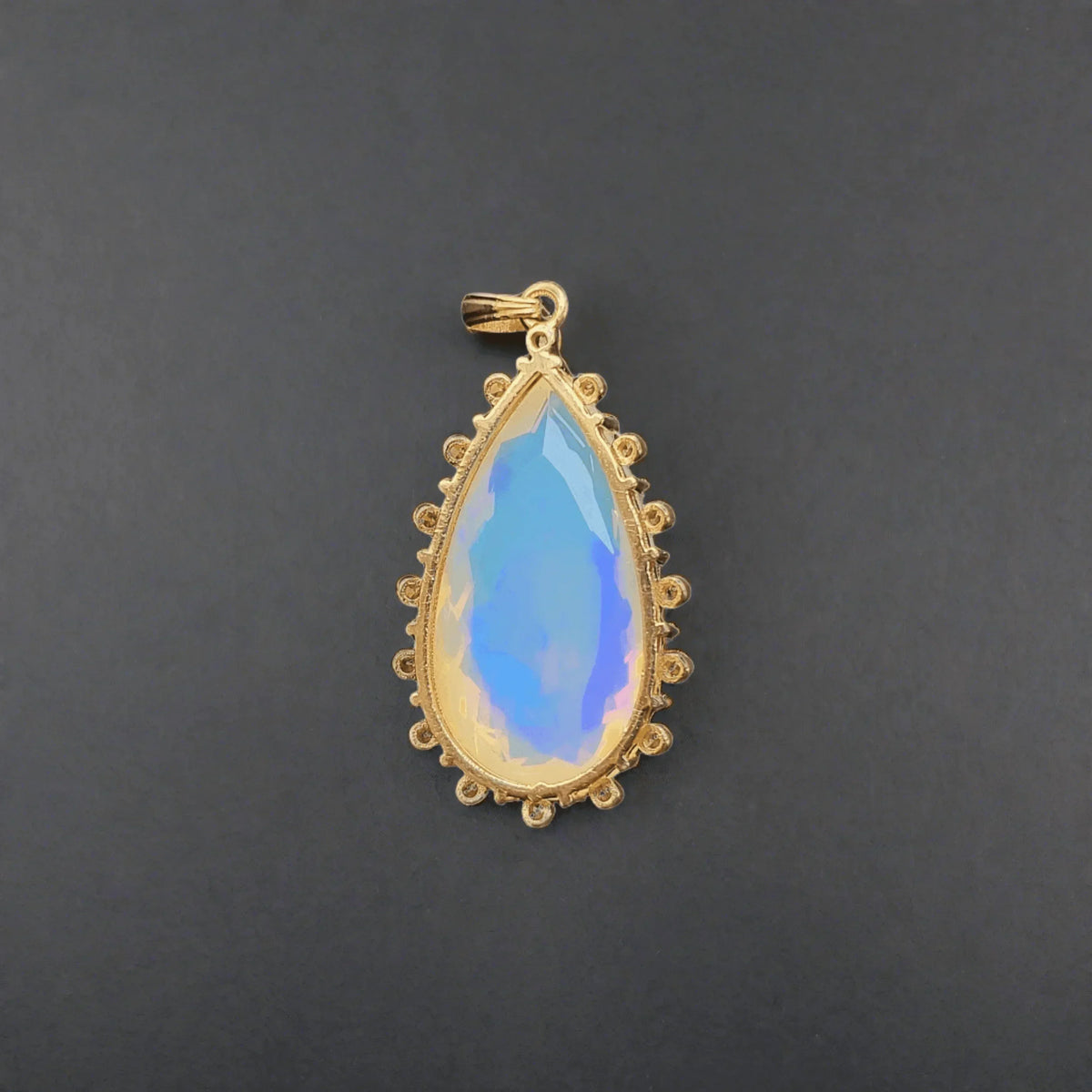 14k Gold Pear Opal & Diamond Pendant - K Jewelry Accessories