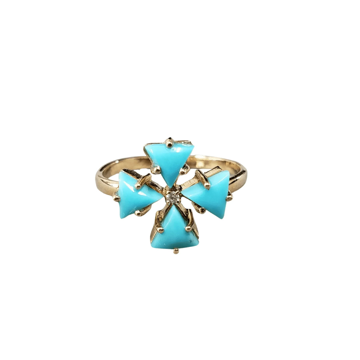 14k Gold Turquoise with Diamond Ring - K Jewelry Accessories