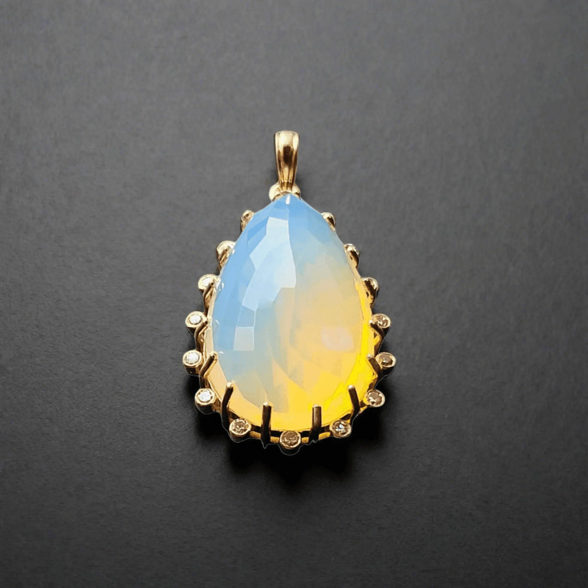 14k Gold Pear Opal & Diamond Pendant - K Jewelry Accessories