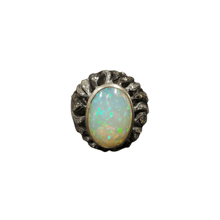 925 Silver Ethiopian Opal & Diamond Ring - K Jewelry Accessories