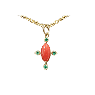 14k Gold Red Coral With Emerald Pendant - K Jewelry Accessories