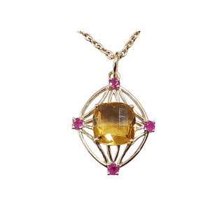 14k Gold Yellow Citrine & Ruby Pendant - K Jewelry Accessories