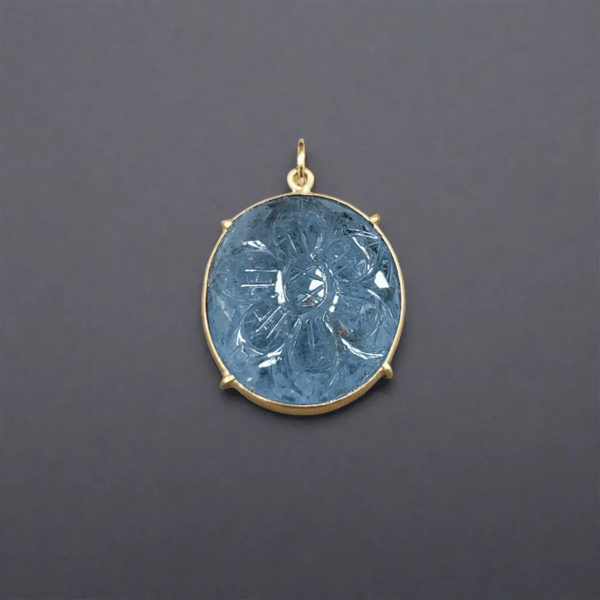 18k Gold Oval Shape Floral Carved Aquamarine - K Jewelry Accessories