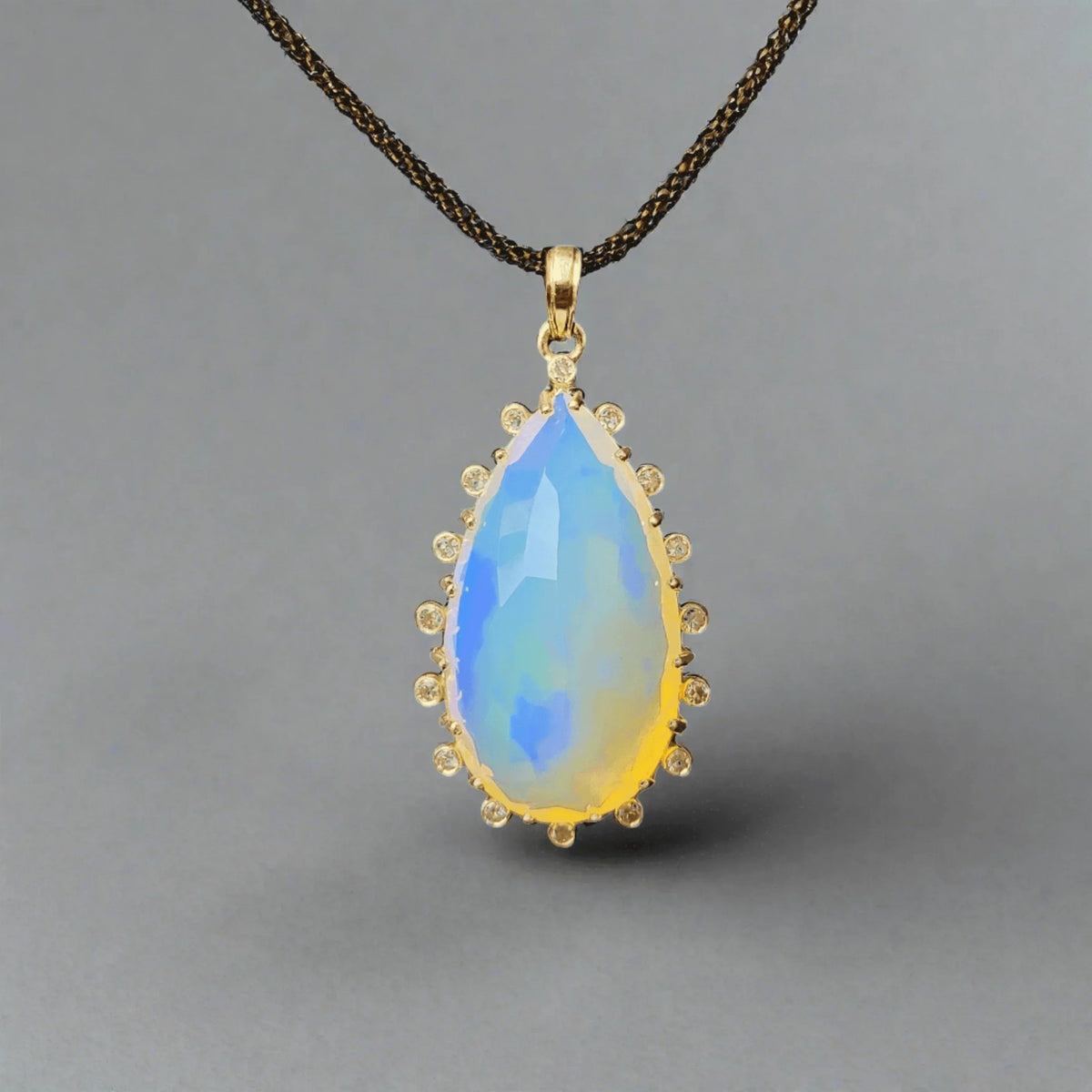 14k Gold Pear Opal & Diamond Pendant - K Jewelry Accessories