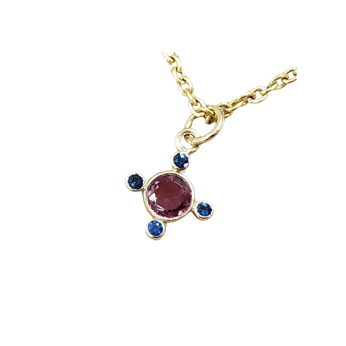 14k Tourmaline with Blue Sapphire Gold Pendant - K Jewelry Accessories