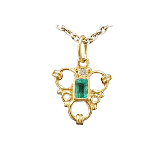 18k Gold Zambian Emerald & Diamond Pendant - K Jewelry Accessories