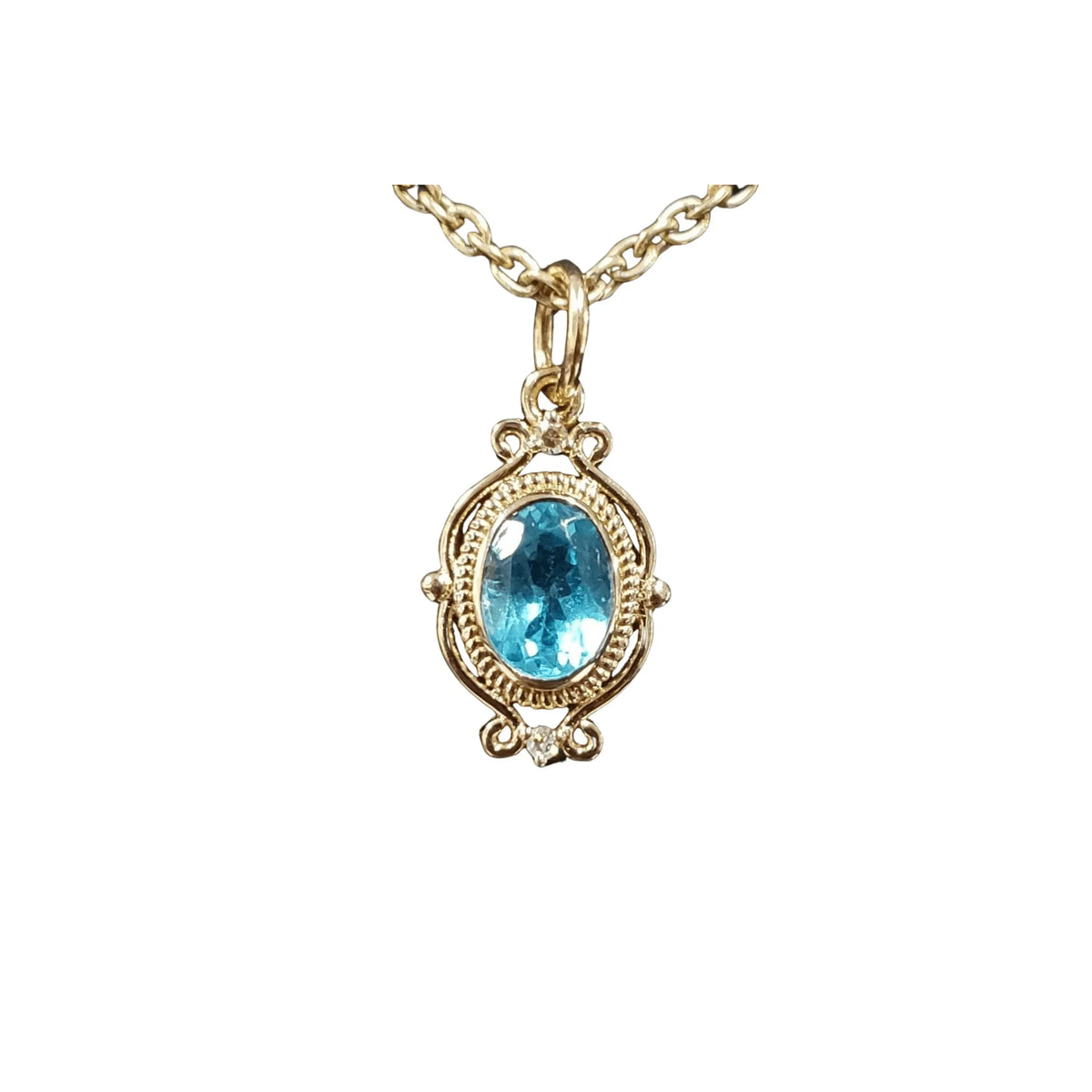 14k Gold Paraiba Apatite & Diamond Pendant - K Jewelry Accessories