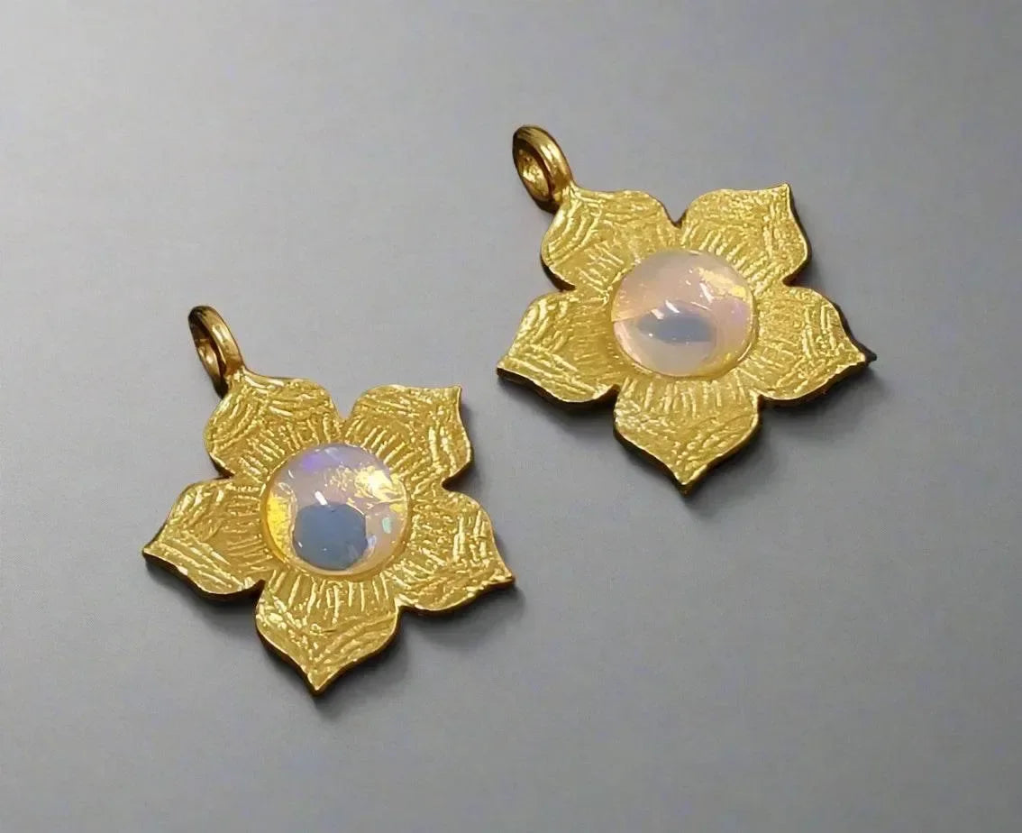 5 MM Round Dainty Gold Vermeil Opal Charms - K Jewelry Accessories