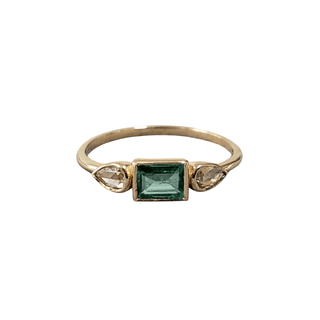 14k Gold Emerald with Rose Cut Diamond Ring - K Jewelry Accessories