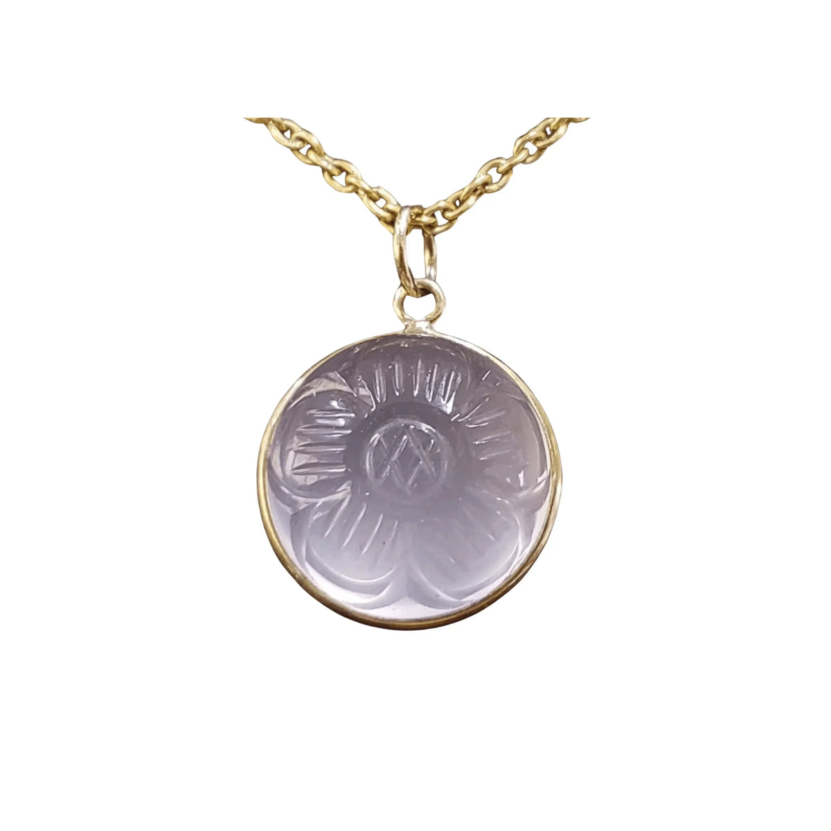 14K Gold Flower Carving Rose Quartz Pendant Elegant - K Jewelry Accessories