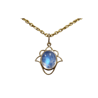 14k Gold Lotus Rainbow Moonstone Pendant - K Jewelry Accessories