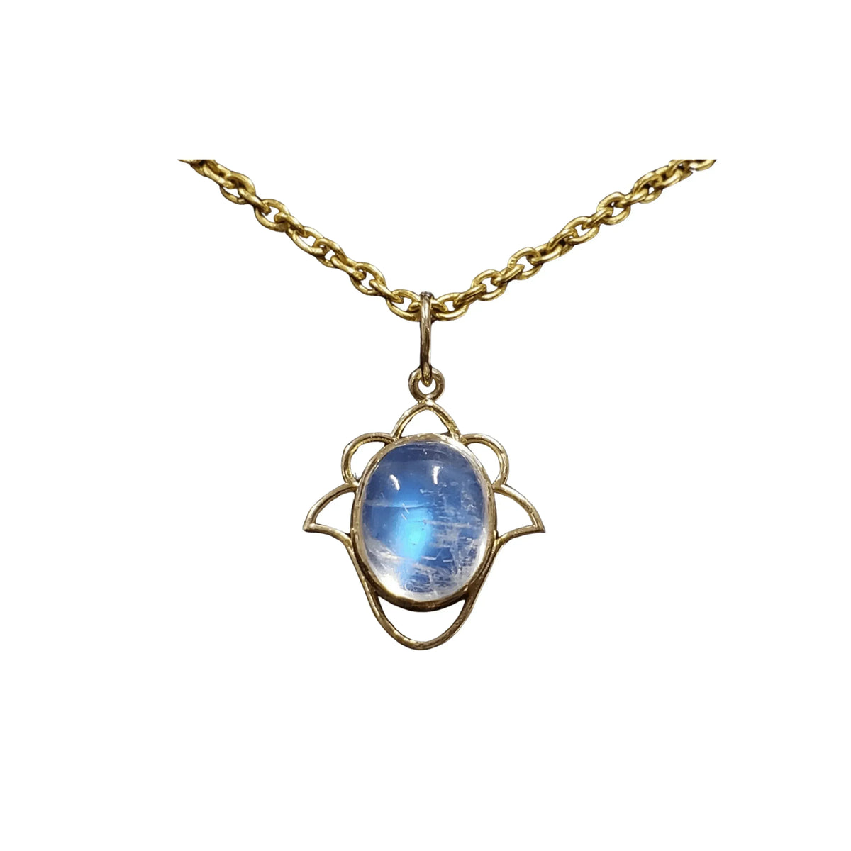 14k Gold Lotus Rainbow Moonstone Pendant - K Jewelry Accessories