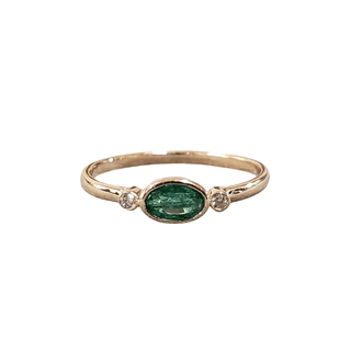 14k Gold Emerald with Diamond Ring - K Jewelry Accessories