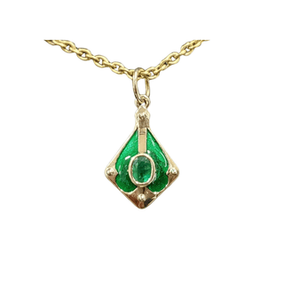 14k Gold Green Enamel & Zambian Emerald Pendant - K Jewelry Accessories