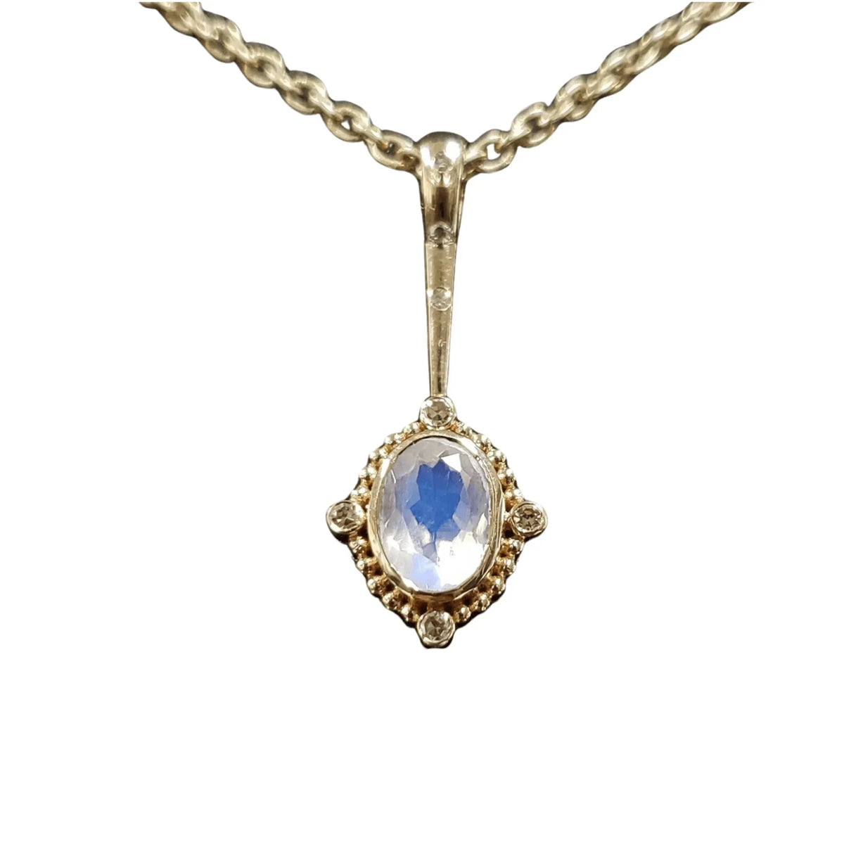 14k Gold Rainbow Moonstone Charm & Diamond Pendulum Pendant - K Jewelry Accessories