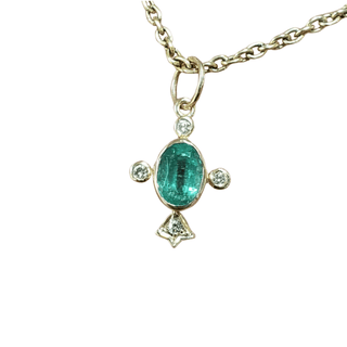 14K Gold Emerald & Diamond Dainty Pendant - K Jewelry Accessories