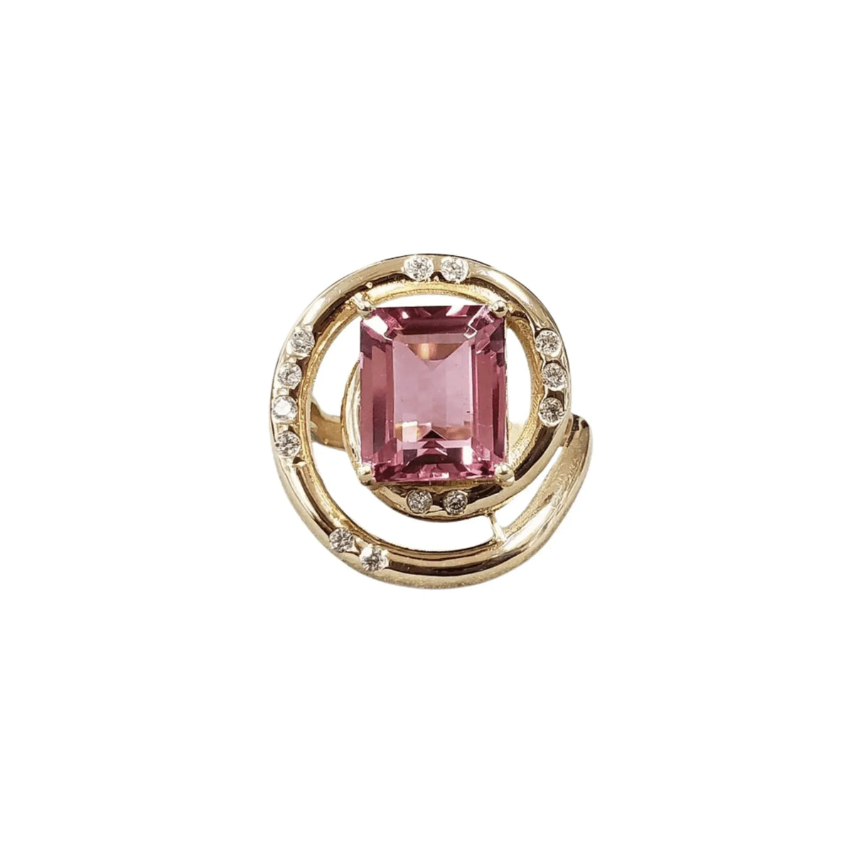 14k Gold Pink Tourmaline with Brilliant Cut Diamond Ring - K Jewelry Accessories
