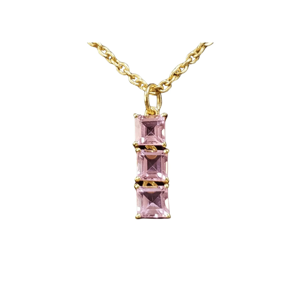 14k Gold Pink Tourmaline Pendant Three stone jewelry - K Jewelry Accessories