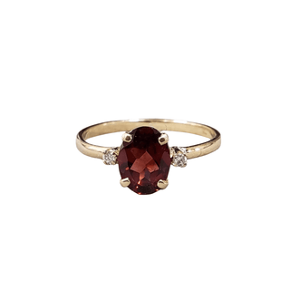 14k Gold Red Garnet & Brilliant Cut Diamond Ring - K Jewelry Accessories