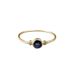 18k Gold Round Blue Sapphire & Brilliant Cut Diamond Ring - K Jewelry Accessories