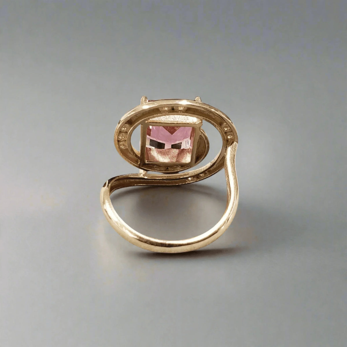 14k Gold Pink Tourmaline with Brilliant Cut Diamond Ring - K Jewelry Accessories