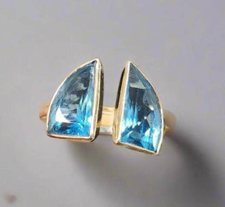 Trapezoid Swiss Blue Topaz 14k Solid Gold Ring - K Jewelry Accessories
