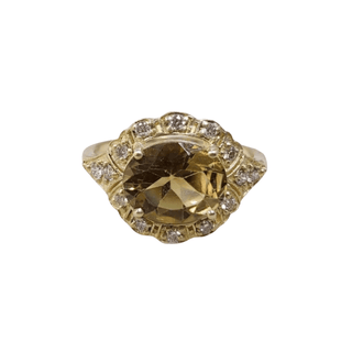 Solid Gold Natural Amber Tourmaline Diamond 14k Ring - K Jewelry Accessories