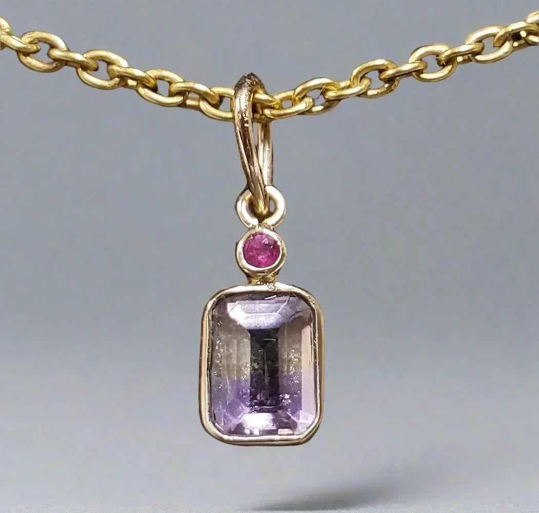 Elegant 14k Gold Ametrine and Ruby Pendant - K Jewelry Accessories