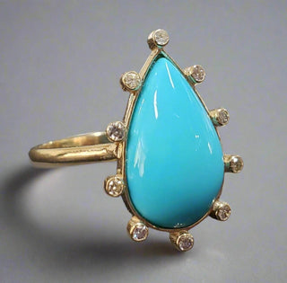 Arizona Turquoise with Diamond 14k Gold Ring - K Jewelry Accessories