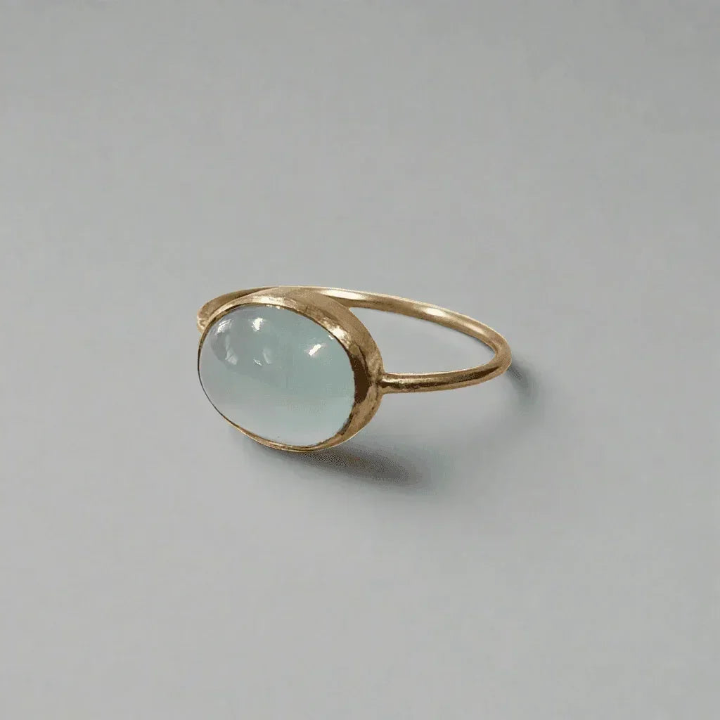 14k Gold Natural Oval Aqua Chalcedony Ring - K Jewelry Accessories